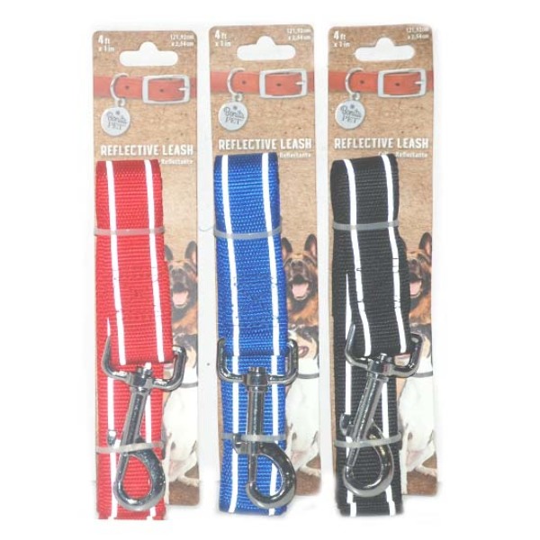 Wholesale Dog Leashes Assorted Colors, Reflective Stripes, 4'