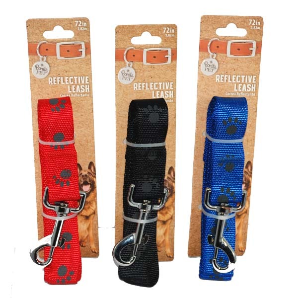 Wholesale Dog Leashes Red, Black, Blue, Paw Print Design, 72"
