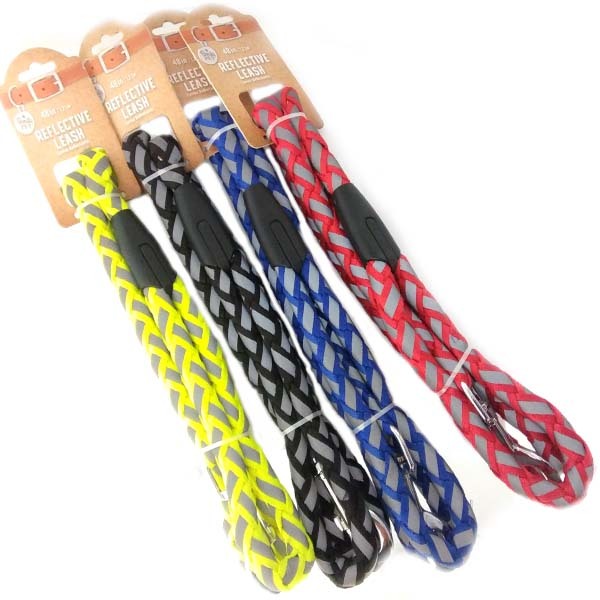 Wholesale Dog Leashes Braided, Assorted Colors, Reflective, 48"