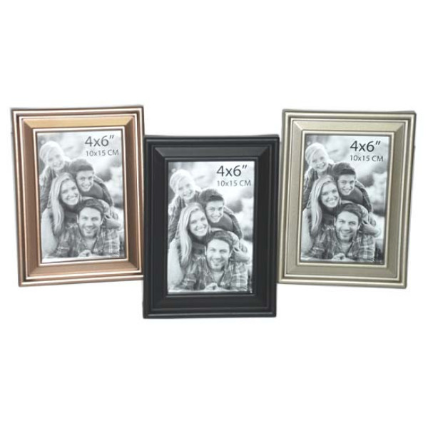 Wholesale Plastic Photo Frame 4"x6" Brass/Silver/Black