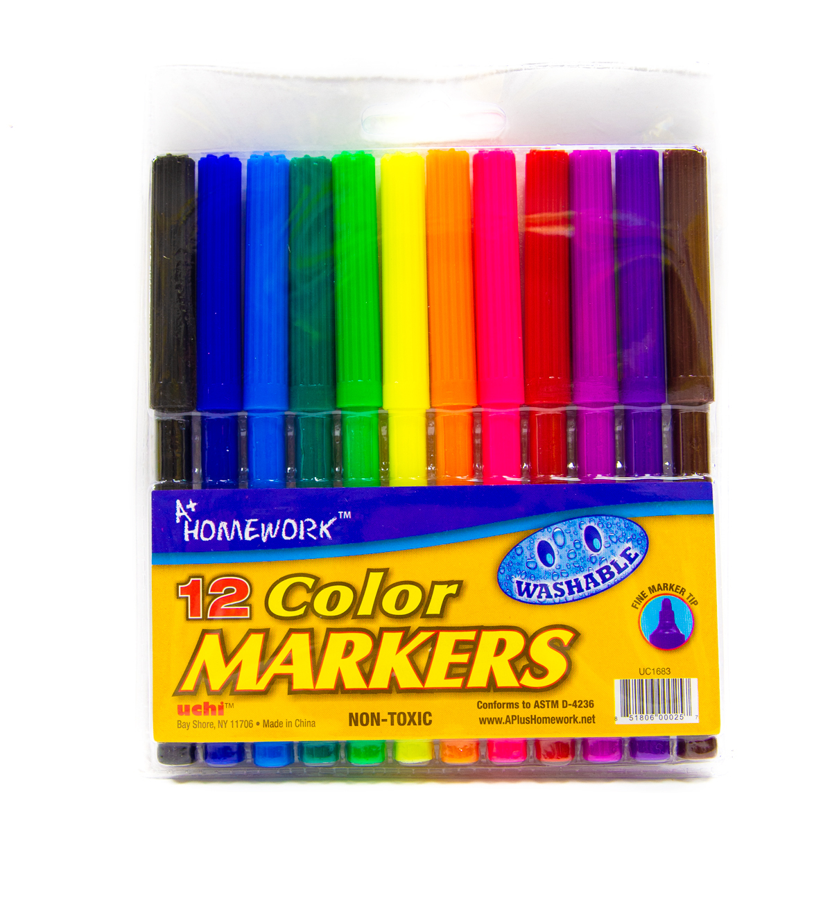 Wholesale A+ Homework Markers 12 Count, Washable, Assorted Colors