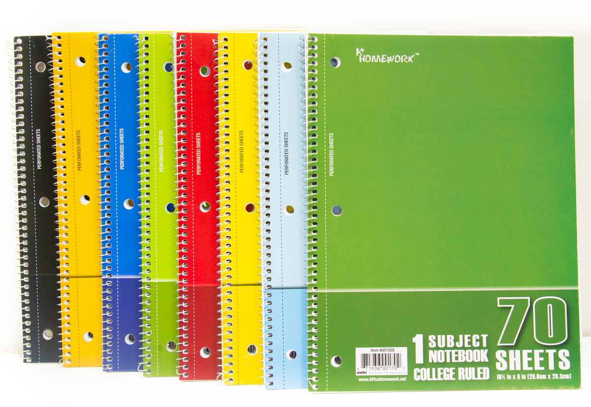 Wholesale College Ruled Notebooks - 5 Colors, 70 Sheets