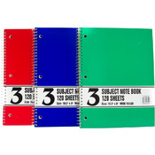 Wire Note Book-120sh-3 Subject-Wide Rule-10.5"x8"