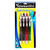 A+Homework Retractable Ball Point Pens -4 Pack-Black Ink Wholesale Bulk
