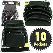 Professional 10 Pocket Leather Tool Bag Pouch - Bl