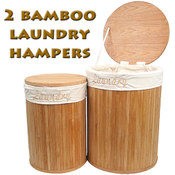 Set of 2 Natural Bamboo Laundry Hampers with Cotto