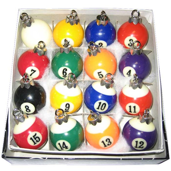 Miniature Pool Ball Ornament Set
