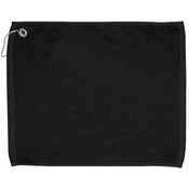15x18 100% Cotton Velour Black Hand Towel with Corner Grommet and Hook