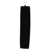 16x24  100% Cotton Velour Dobby Hemmed Black Hand Towel with Carabiner