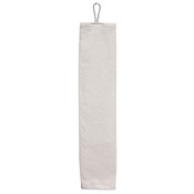 16x24 Tri Fold 100% Cotton Velour Dobby Hemmed White Hand Towel with Carabiner