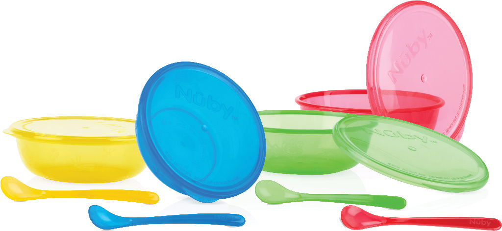 Nuby Wash Or Toss Bowl Set With Lids and Spoons 4-Pack(12x.93)