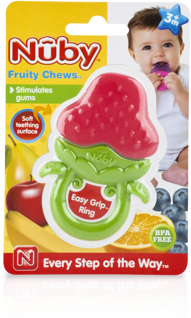 Nuby Fruity Chews Ring Teether 4 Assorted Shapes, BPA Free, 3M+