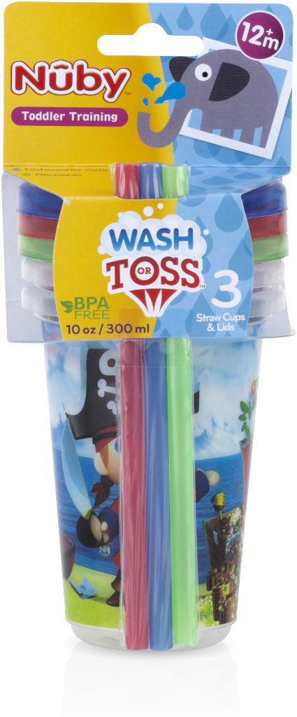 Nuby(TM) Printed Wash Or Toss 10 Oz. Straw Cups 3-Pack(72x.99)