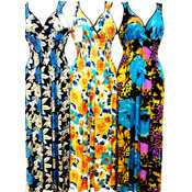 Womens Long V Neck Bright Color Floral Dresses
