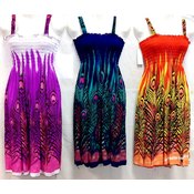 Simple Shoulder Strap Peacock Printed Dresses