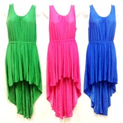 Wholesale Solid Color High Low Dresses Pink Green Blue Orange