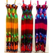 Wholesale Simple Shoulder Strap Long Dresses with Peacock Prints