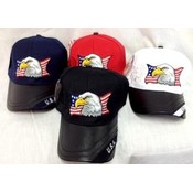 American Flag Eagle Head Hat with Leather Bill