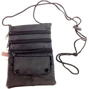 Wholesale Black Leather Sling Bags with 3 zipper pockets