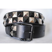 2 Row Pyramid Studded Snap On Leather Belts