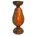 10" Rustic Pumpkin and Glittery Autumn Leaf Pillar Candle Holder