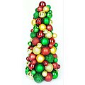 12" Red, Green &amp; Gold Shatterproof Christmas Ball Ornament Table Top Cone Tree