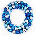 24" Shades of Blue and Silver Shatterproof Christmas Ball Ornament Wreath