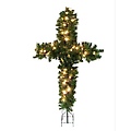 36" Pre-Lit Green Pine Artificial Cross Shape Wreath with Ground Stakes - Clear