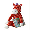39" "Zuzu" Red and Orange Zebra with "Noah's Ark" Book Magnet Yarn Figure