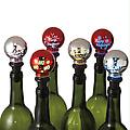 Set of 6 Lighted Red and Silver Laser Cut Christmas Ornament Bottle Stoppers