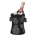Pack of 2 Black and Silver Stoneware Damask Motif Wine Chillers 5.5"