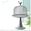 Pack of 2 Antique-style Graywash Bird Cage Design Pedestal Cloches 14.5"