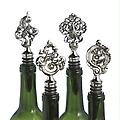 Pack of 8 Antique-style Ornate Silver Brass Filigree Bottle Stoppers 5"
