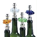 Pack of 8 Amber, Clear, Green and Blue Molten Glass and Brass Bottle Stoppers 4"
