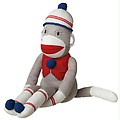 42" Large Gray and Red Americana Yarn Sock Monkey with Winter Hat