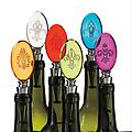 Set of 6 Fleur-de-Lis Multi-Colored Etched Glass Wine Bottle Stoppers
