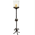 43" Black Floor Iron Pillar Candle Holder with Glass Hurricane Lamp