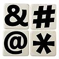 Club Pack of 24 Black and White Art Deco Typesetting Square Drink Coasters 4"