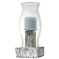 Pack of 2 Antique Finished Wood Pillar Candle Holders with Hourglass Casing