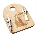 Set of 2 Wooden Sailboat Stamped Cutting Boards with Spreader and Stopper