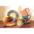 Set of 4 Vibrant Decorative Swirl Border Cups with Saucers