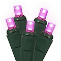 Set of 50 Commercial Grade Pink LED Wide Angle Christmas Lights - Green Wire