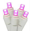 Set of 50 Commercial Grade Pink LED Wide Angle Christmas Lights - White Wire