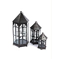 Set of 3 Black Metal &amp; Glass Decorative Tea Light Candle Lanterns 24"
