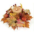 Pack of 12 Fall Harvest Artificial Maple Leaf, Berry &amp; Pine Cone Candle Rings 3"