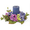 Pack of 3 Pansy &amp; Lavender Silk Hydrangea Flower &amp; Berry Pillar Candle Rings 10"