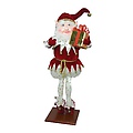 25" Fantasy Gold Star Pants Christmas Elf Holding Present on Display Stand