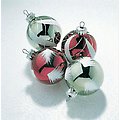 4 Burgundy &amp; Sage Spray Design Shatterproof Christmas Ornaments 3" #827125