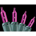 Set of 140 Pink Everglow Chasing Mini Christmas Lights - Green Wire