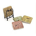 Set of 4 Pastel Bird Motif Stone-Look Coasters with Caddy
